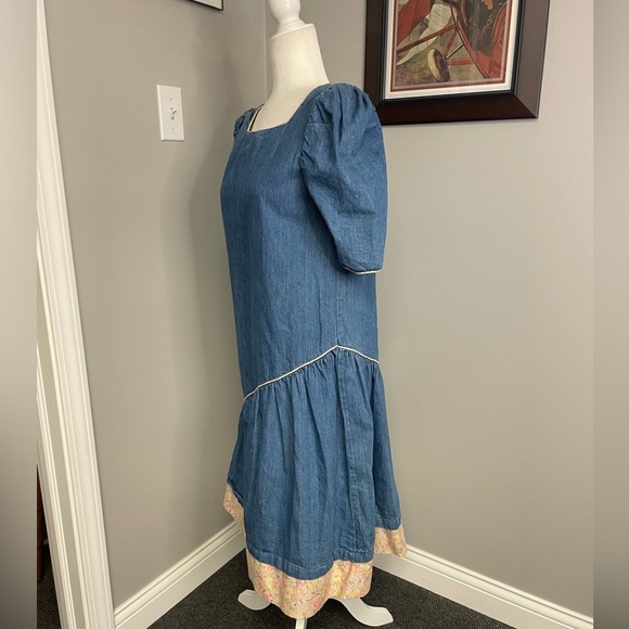 St Barth's Denim Ruffle Puff Sleeve Vintage Womens Dress Size 7/8 80s 90s - Picture 5 of 10